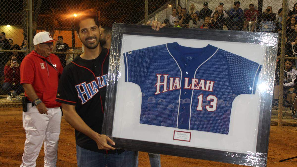 Former Hialeah T-Bred star Gio Gonzalez had his jersey retired by the school on Friday night. Gonzalez has been a star pitcher in the major leagues for 15 years.