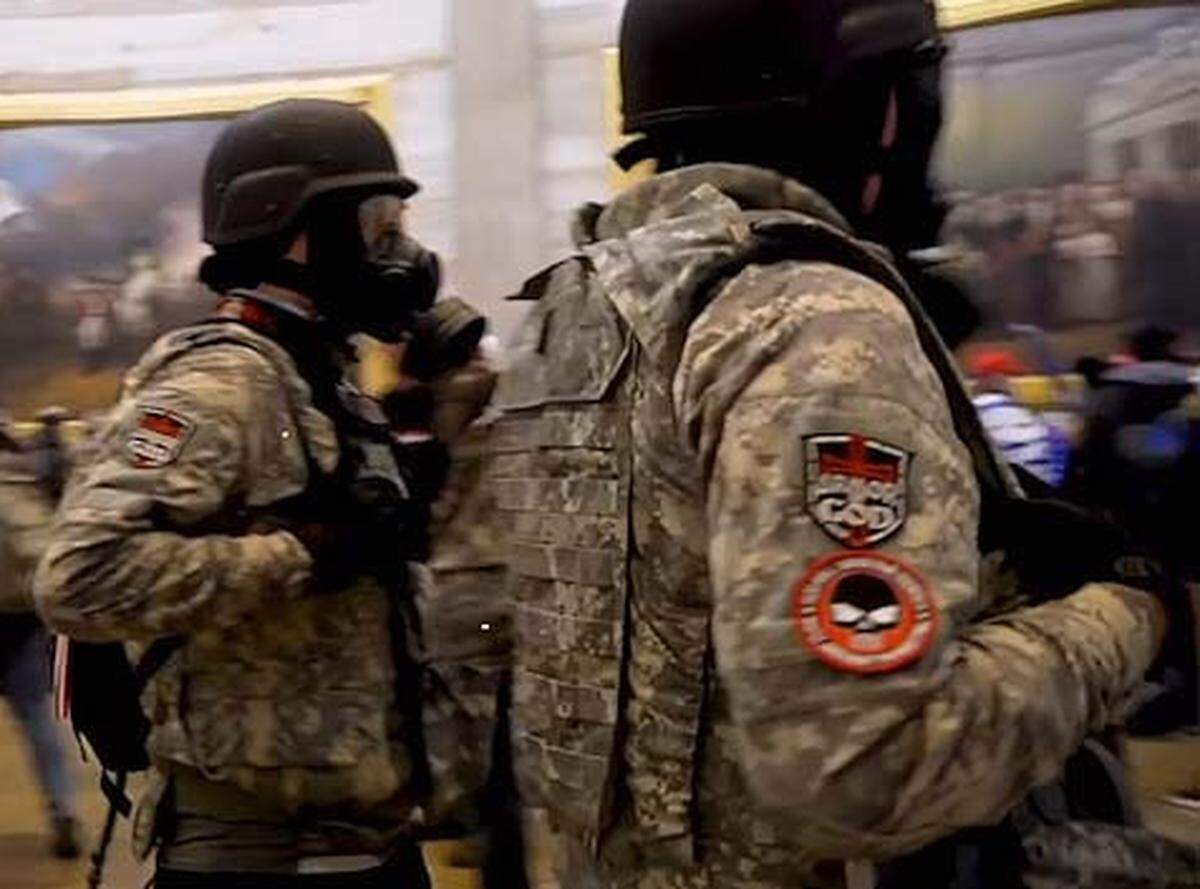 Patches stating “full armor of God” were seen on the sleeves of some people who were part of the incursion into the U.S. Capitol on Jan. 6, 2021, in Washington, D.C.
