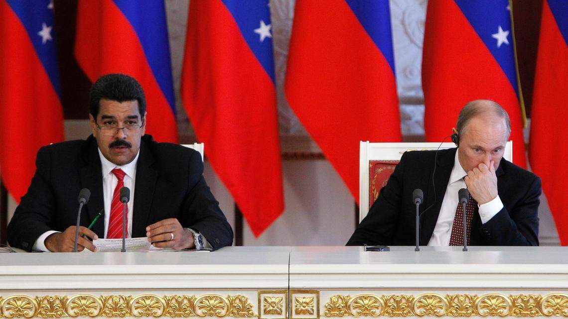 Russian President Vladimir Putin, right, and Venezuelan President Nicolás Maduro attend a signing ceremony of cooperation agreements in the Kremlin in Moscow, Tuesday, July 2, 2013.