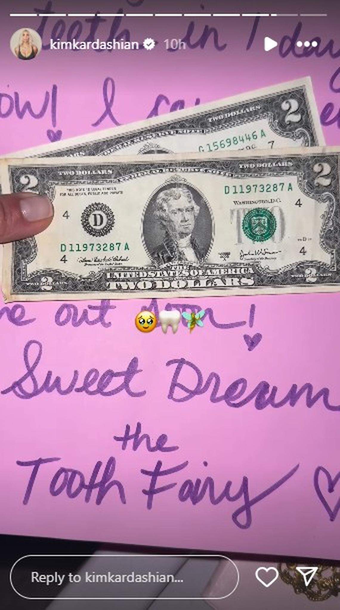 kim kardashian tooth fairy letter