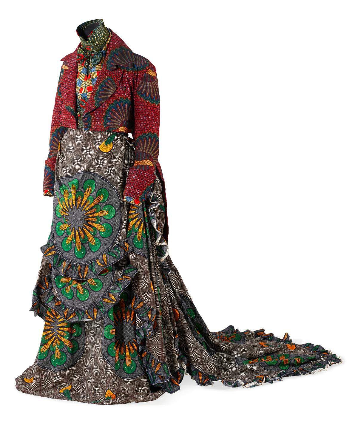 Yinka Shonibare’s wax cotton printed textile with metal chain entitled “Boy / Girl,” is part of the show “To Weave the Sky,” at El Espacio 23. 