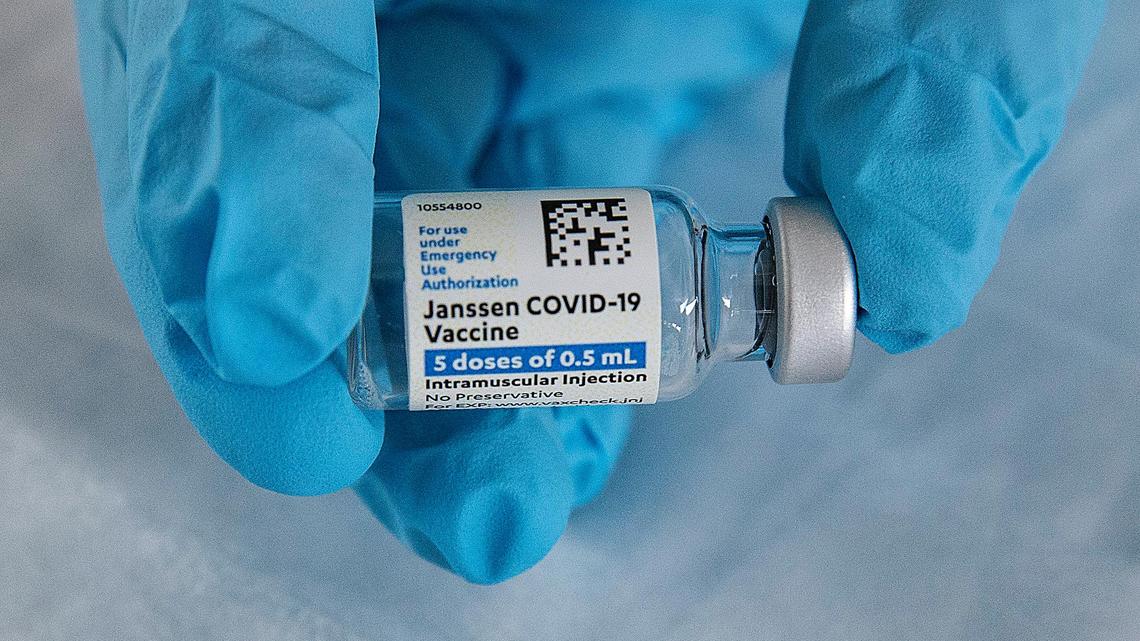 A vial of the Johnson & Johnson Janssen COVID-19 vaccine is among those to be used during opening day of the FEMA vaccination site on Miami Dade College’s North Campus on Wednesday, March 3, 2021.