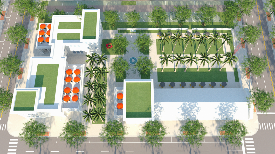 A preliminary proposal for one of the city-owned lots known as West Lots includes a small eco-hotel and a city market with food stalls.