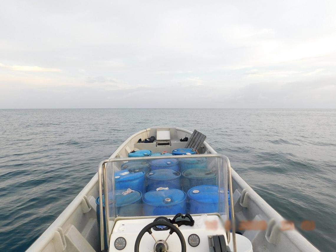A panga is shown in the eastern Pacific Ocean off Central America in mid-May 2020. The Coast Guard crew seized approximately 1,090 pounds of suspected cocaine in mid-May with an estimated value of $18.7 million from a go-fast vessel in international waters of the Pacific Ocean off Central America.