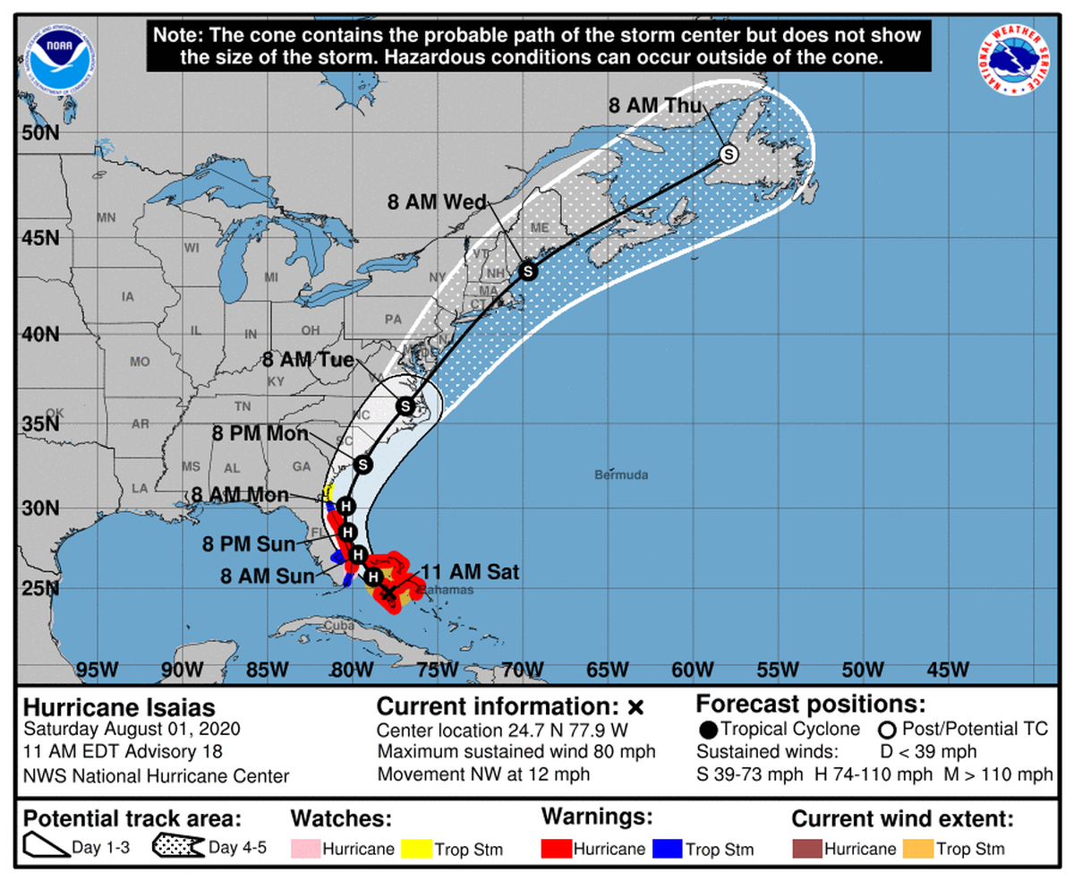 Hurricane Isaias made landfall on Andros Island ahead of the National Hurricane Center’s 11 a.m. update.