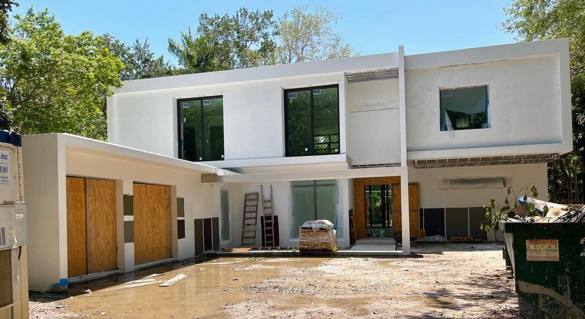 One of the new concrete-box houses being built on Seminole Street in North Coconut Grove.
