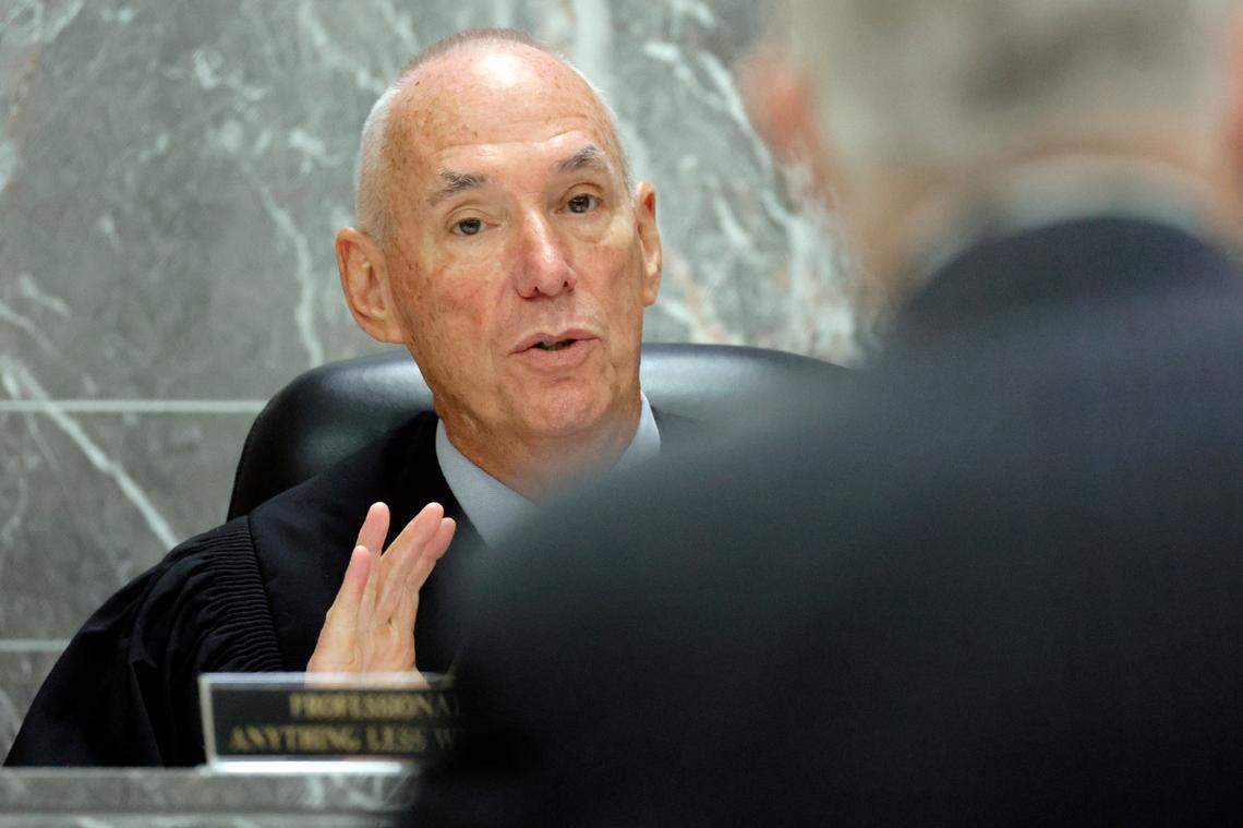 Judge John Murphy speaks during a hearing in preparation for the trial of Jamell Demons, better known as rapper YNW Melly, at the Broward County Courthouse in Fort Lauderdale on Friday, Oct. 13, 2023. Demons is accused of killing two fellow rappers and conspiring to make it look like a drive-by shooting in October 2018.