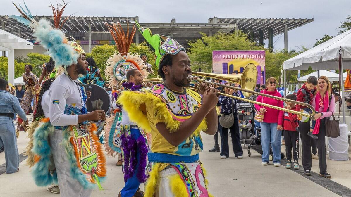 Kids and family enjoyed the opening performance the Junkanoo Band, during the Frost Science's free Family Fun Festival, celebrated at the Knight Plaza that included  interactive exhibits, live shows and live arts performances by the Junkanoo Band and Miami City ballet, among others, on Saturday, January 31, 2026.