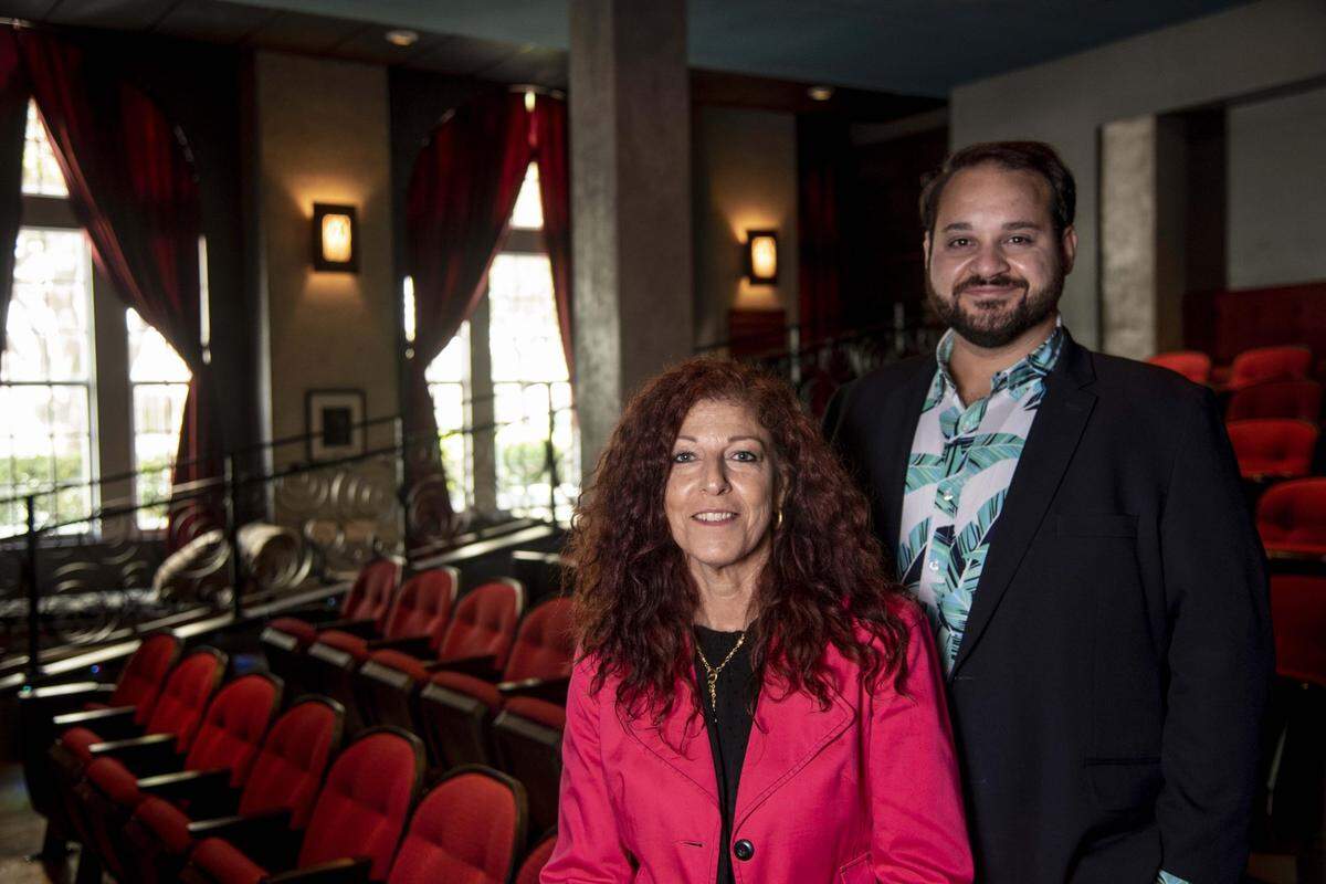 O Cinema co-founders Vivian Marthell, left, and Kareem Tabsch, right, are pictured in 2019.