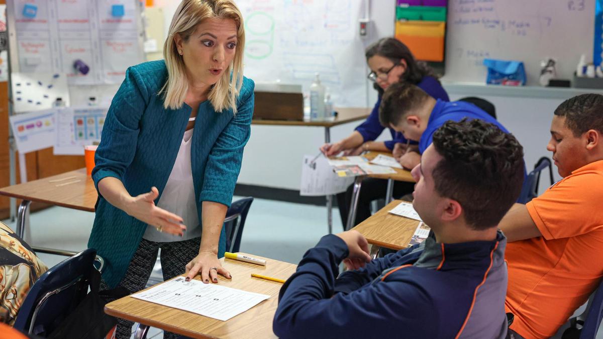 Vanessa Radice teaches students with autism during class at Hialeah-Miami Lakes Senior High School on Wednesday, Jan. 25, 2023, in Miami.