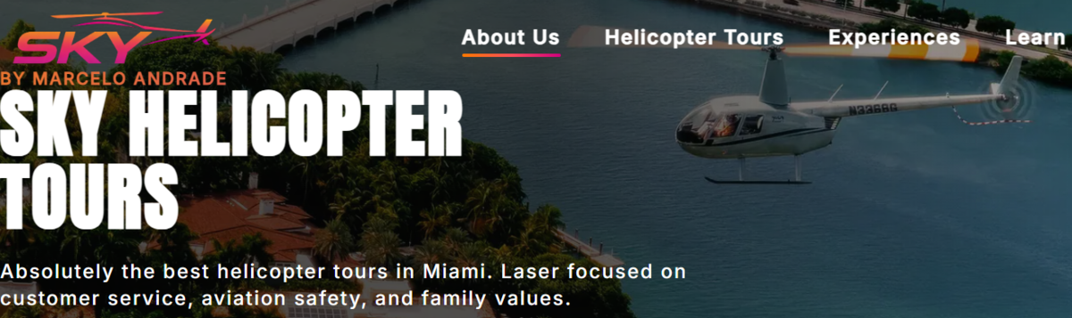 Another screen grab from the Sky Helicopter Tour website showing the helicopter that crashed Saturday at North Perry Airport. The online FAA Registry says it’s in the Agriculture and Pest Control category.