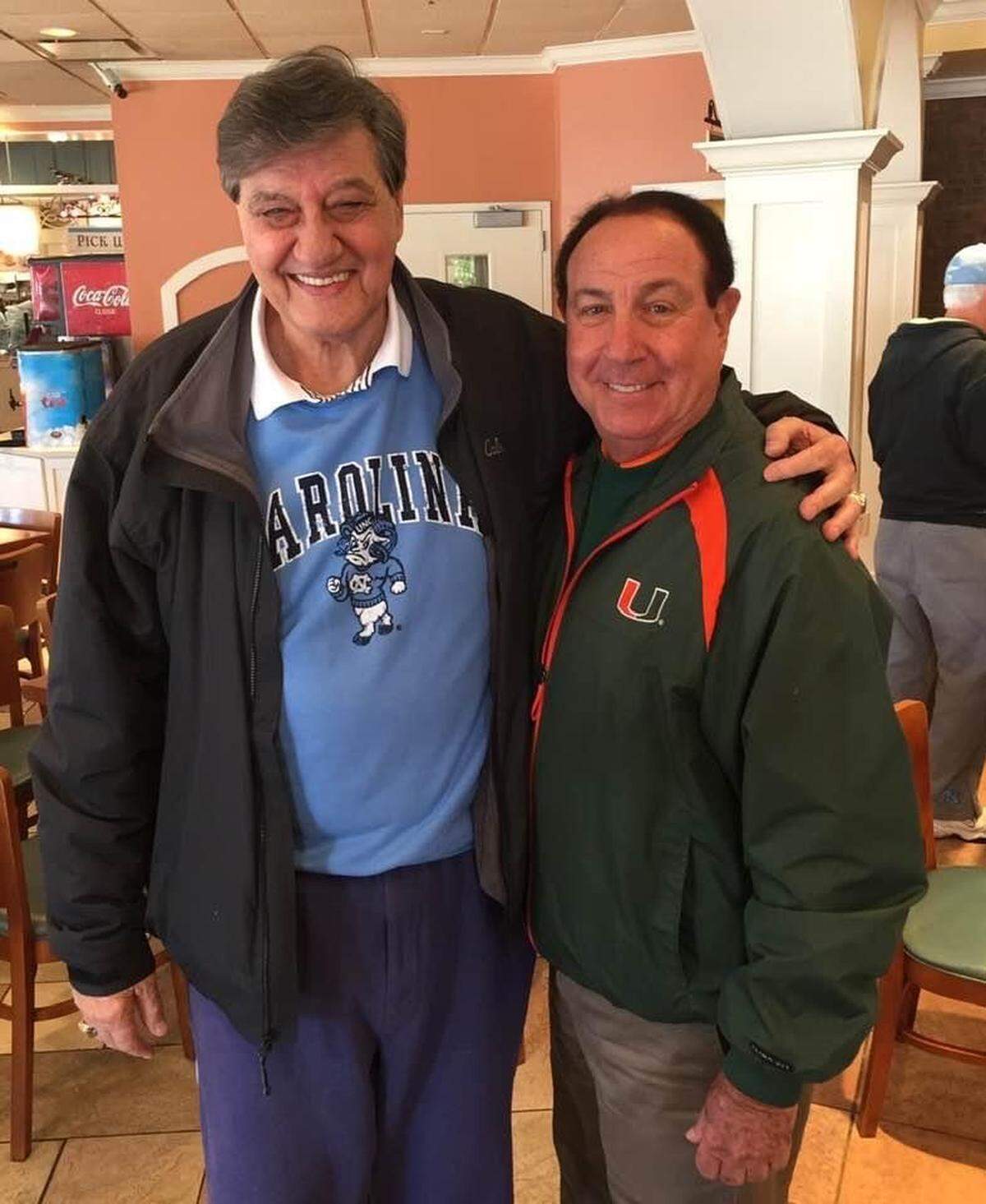 Former North Carolina basketball star Lennie Rosenbluth, who led North Carolina to its first basketball NCAA title in 1957 with a victory over Wilt Chamberlain and Kansas in the championship game, died Saturday, June 18, 2022. He was 89. Rosenbluth, seen here with former Coral Gables High athletic director Harold Cole, went on to coach basketball at the Miami-Dade County school.