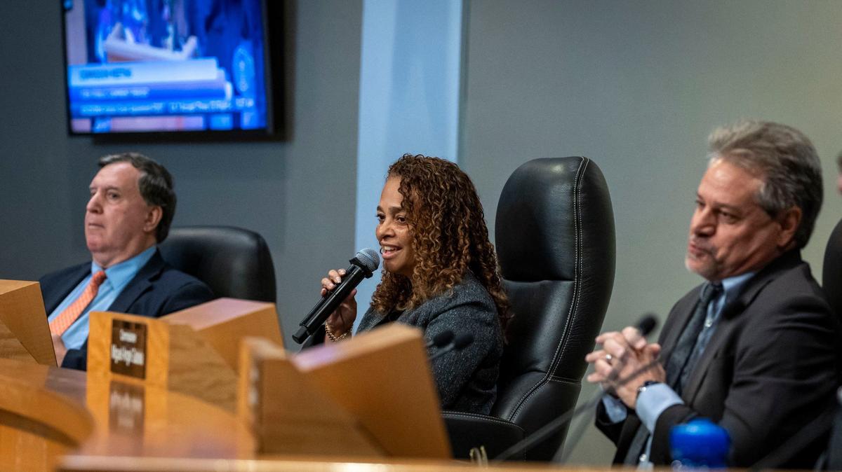 Miami City Commissioners Joe Carollo, Christine King and Miguel Angel Gabela, left to right, during the public comments portion of a May 23, 2024, commission meeting.