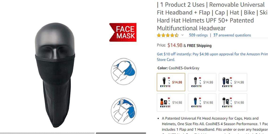 A type of face buff, or face mask, sold on Amazon. Lifeguards will wear something similar to protect themselves on the beach during their shifts, says a Miami Beach Ocean Rescue division chief.