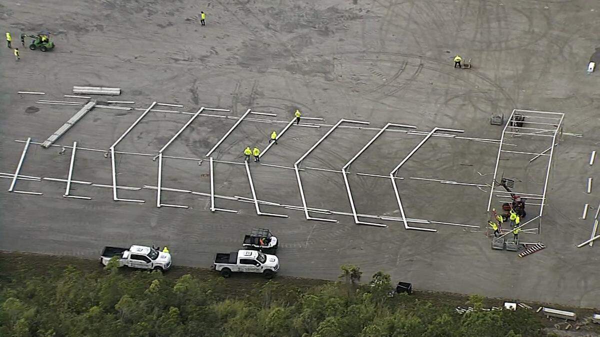 Frame grab from video of the construction of ‘Alligator Alcatraz’ at Dade Collier Training and Transition Airport off Tamiami Trail . MUST CREDIT: Courtesy NBC 6 / TELEMUNDO 51