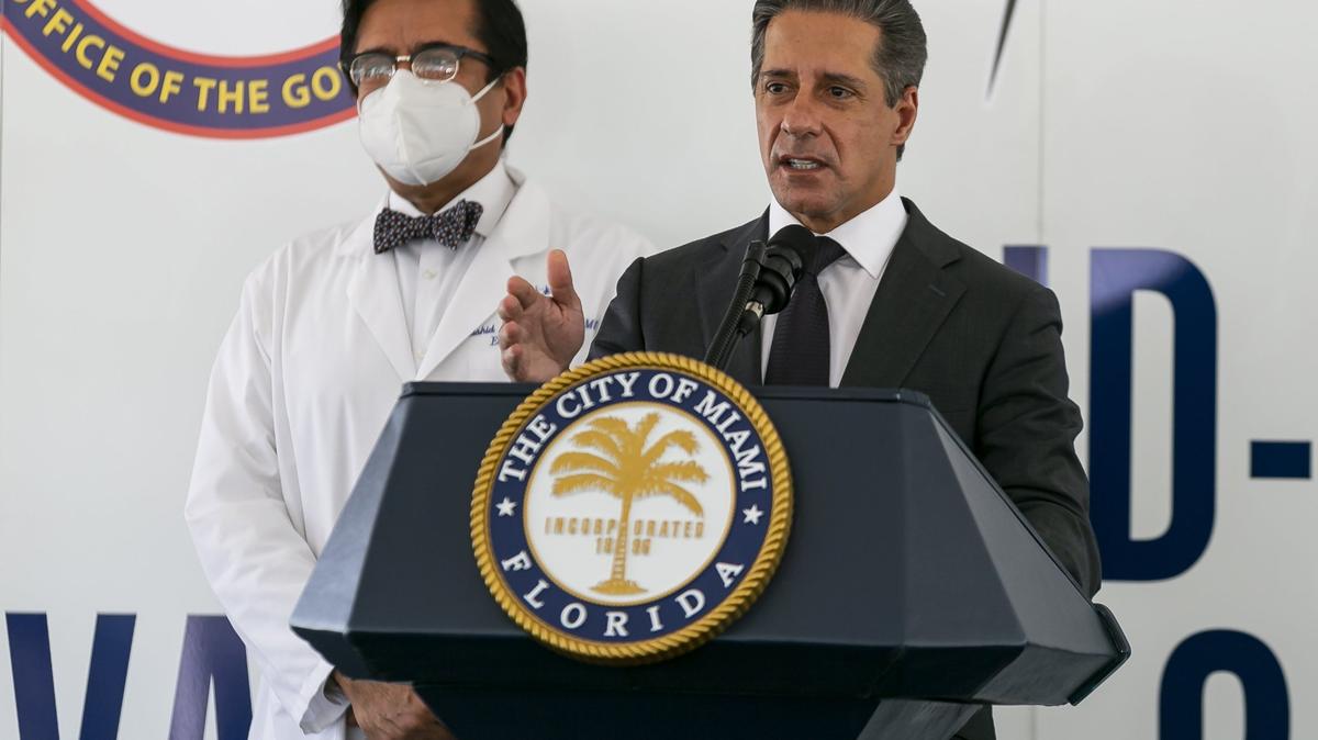 Miami-Dade County Superintendent Alberto Carvalho speaks during a press conference in Miami’s Overtown neighborhood on Tuesday, March 2, 2021. Officials celebrated the opening of a new state-operated walk-up COVID-19 vaccination site.
