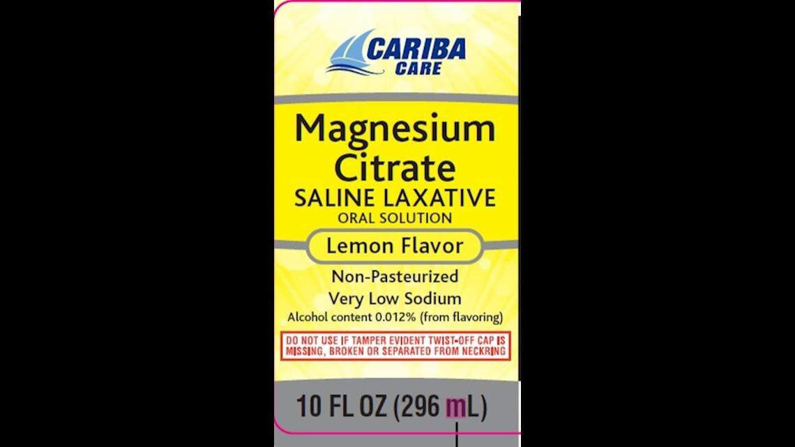 Cariba Care Magnesium Citrate laxative, lemon flavor, distributed out of Safety Harbor, Florida