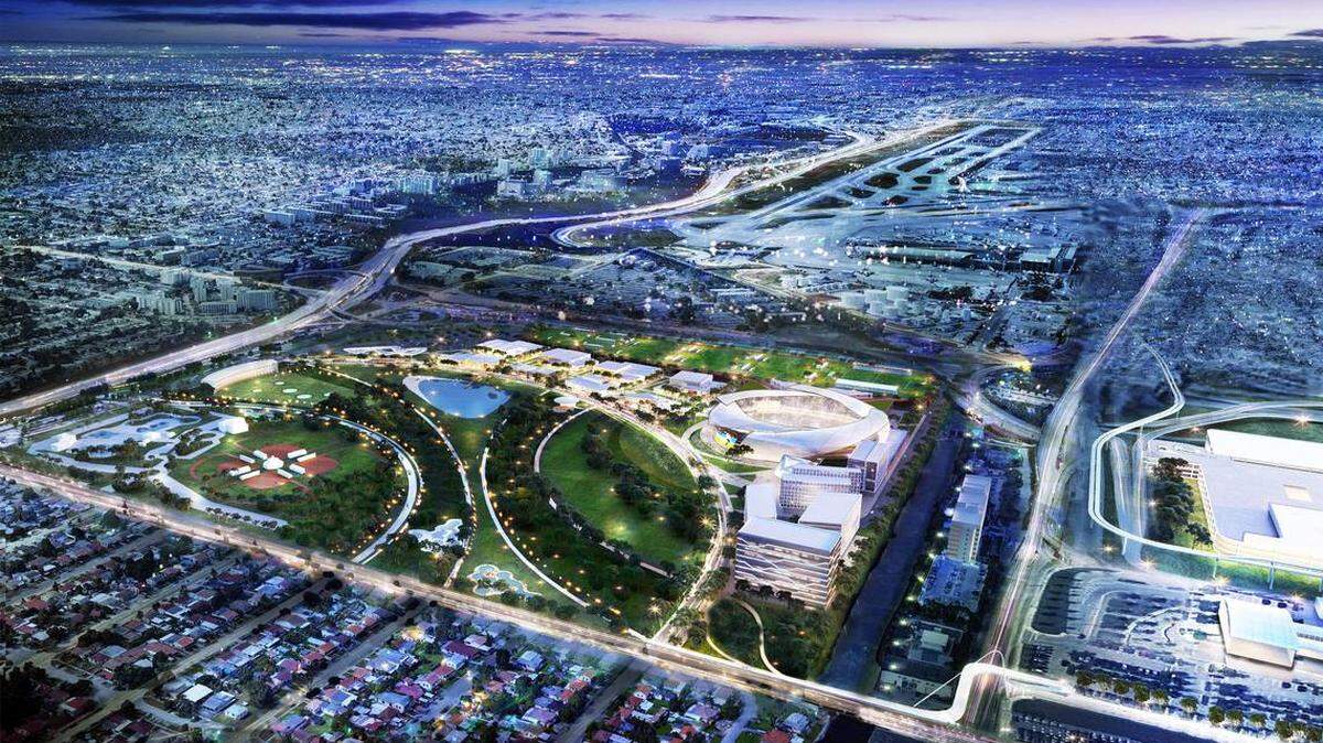 Here’s a rendering of the soccer stadium and commercial complex that will be built at the Melreese Golf Course track and surrounding land near MIA