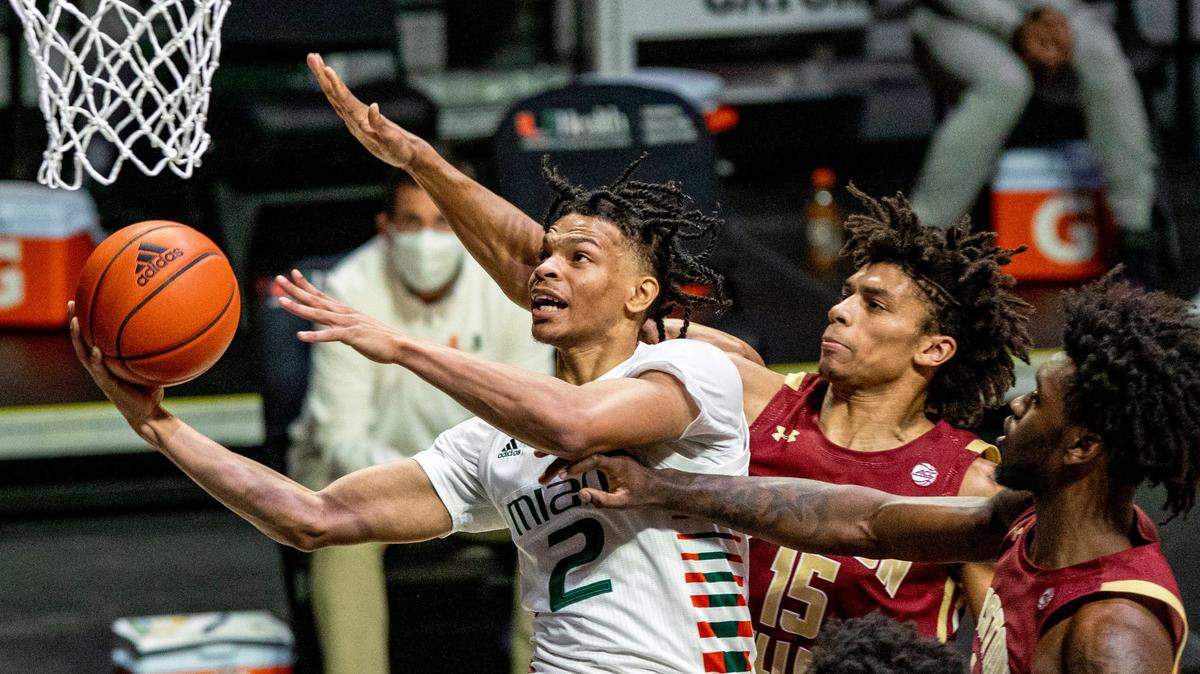 University of Miami guard Isaiah Wong (2) and his teammates are being offered $500-per-month endorsement deals with Yummy Crypto under the new NCAA name, image and likeness rules.