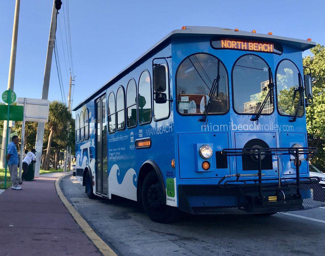 Miami Beach’s North Beach trolley departs from a stop at the North Shore Youth Center.
