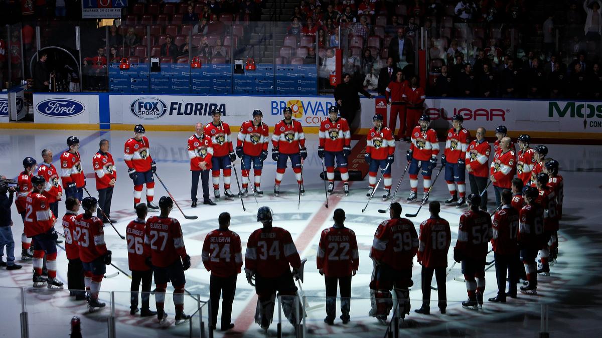 The Florida Panthersâ past and present became one before the franchise kicked off the home opener of its 25th anniversary season before the start of an NHL regular season hockey game against the Columbus Blue Jackets at the BB&T Center on Thursday, October 11, 2018 in Sunrise.