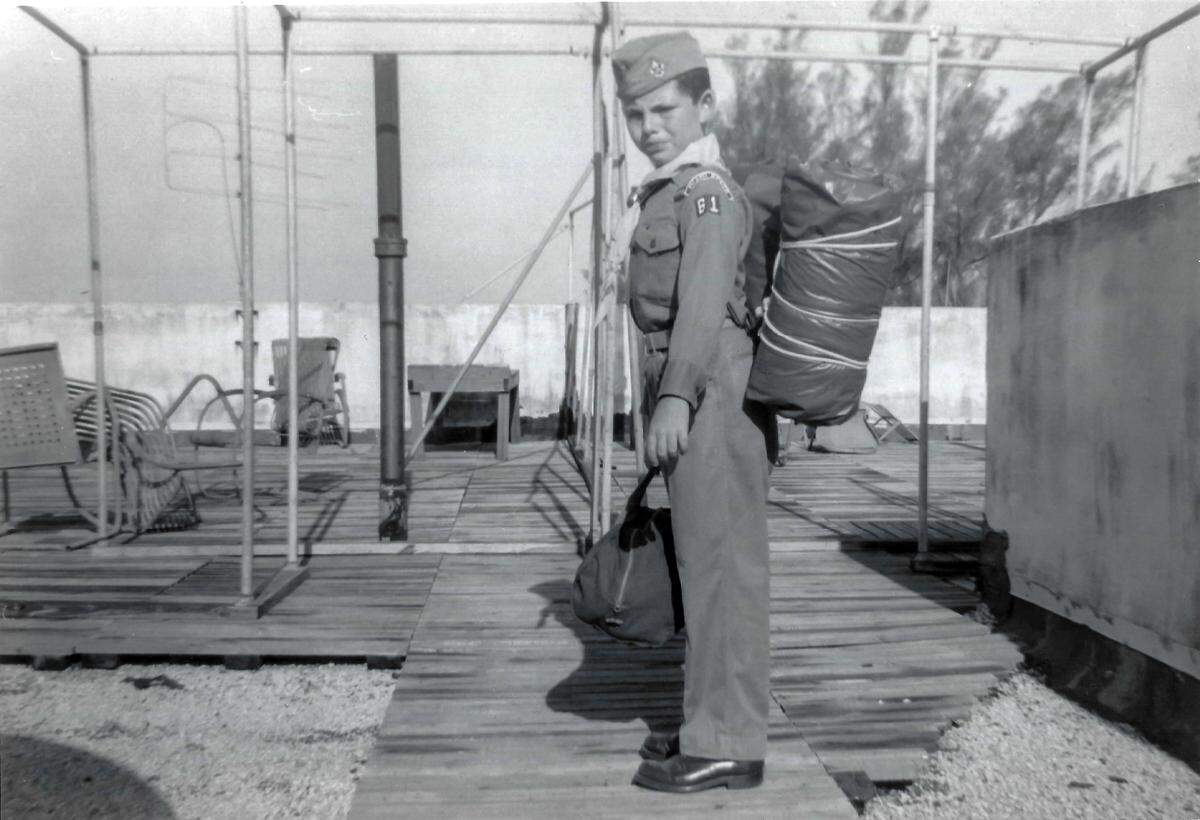 Timothy Williams on top of the Regal Hotel dressed in his boy scouts’ uniform.