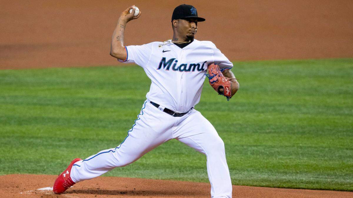 Miami Marlins right-handed pitcher Sixto Sanchez (73) throws a pitch during the first inning of the first game of a double header against the Philadelphia Phillies at Marlins Park in Miami, Florida on Sunday, September 13, 2020.
