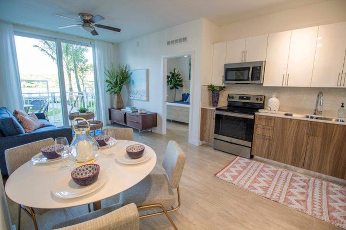 Interior shot of one of the apartments at the new luxury apartment tower Soleste Blue Lagoon, located at 5375 NW Seventh Street in Miami.