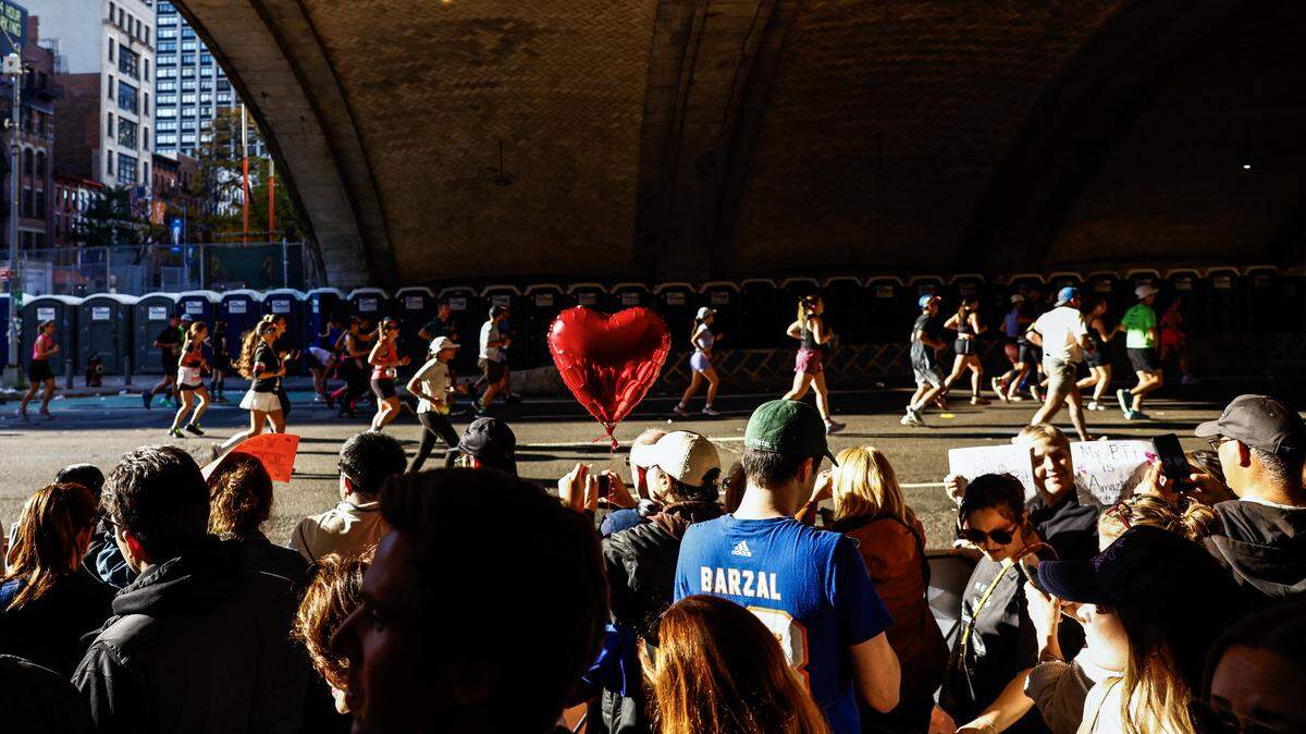 Runners compete in the New York City Marathon in New York on November 2, 2025.