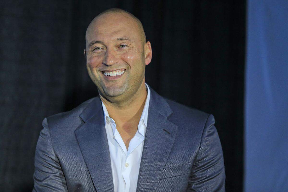 Miami Marlins CEO Derek Jeter before the start of the game as the Miami Marlins host the San Diego Padres at Marlins Park on Friday, June 8, 2018. 