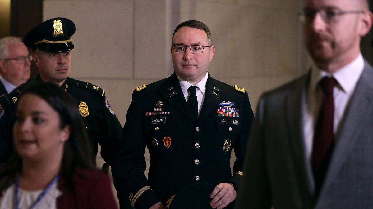 Army Lt. Colonel Alexander Vindman, Director for European Affairs at the National Security Council, arrives at a closed session before the House Intelligence, Foreign Affairs and Oversight committees on October 29, 2019, at the U.S. Capitol in Washington, D.C. (Alex Wong/Getty Images/TNS)