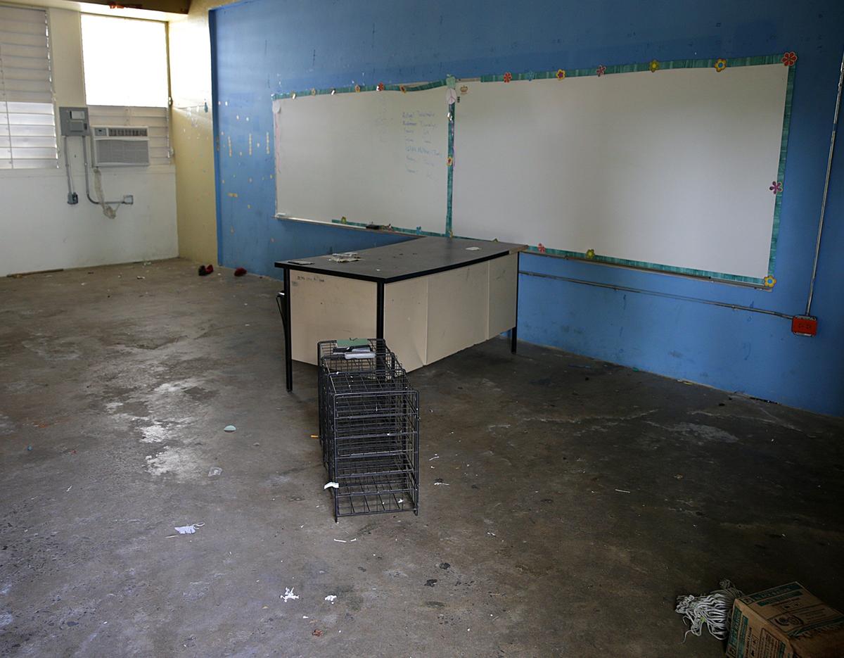 A largely empty classroom at Marcos Sánchez school, which was closed by the Puerto Rican government when its enrollment fell below 100 after Hurricane Maria.