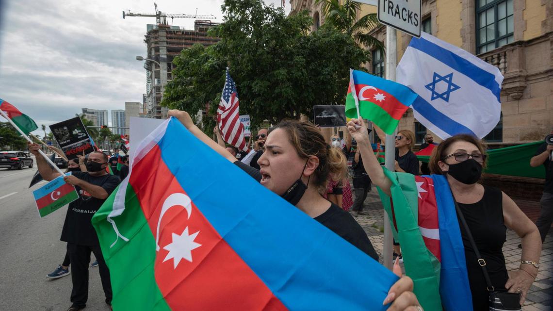 Shahla Pashazade at Azerbaijani community holds a protest infront of The Freedom Tower, on Sunday October 25th., 2020.