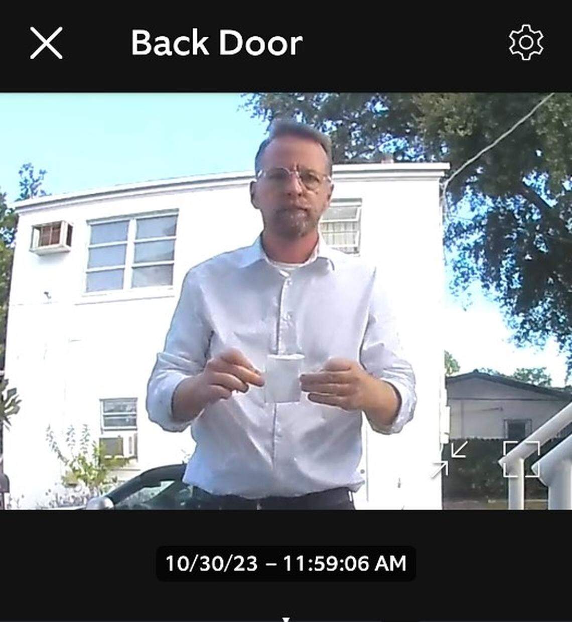 Father Peter Robichau, secretary of the Orthodox Church in America for the Dioceses of the South, moments before he covered a security camera at a local parish in Miami. The church, Sts. Peter and Paul Russian Orthodox Greek Catholic Church, has been the subject of a complex legal battle over the property between the larger diocese and the small independent parish.