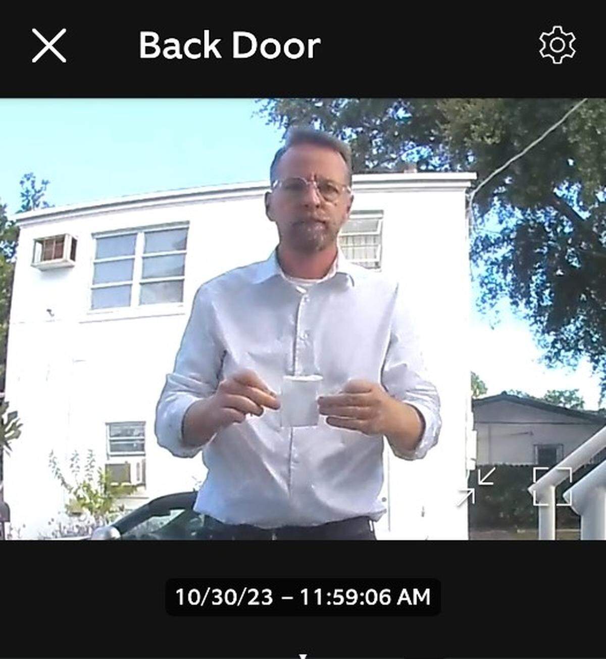 Father Peter Robichau, secretary of the Orthodox Church in America for the Dioceses of the South, moments before he covered a security camera at a local parish in Miami. The church, Sts. Peter and Paul Russian Orthodox Greek Catholic Church, has been the subject of a complex legal battle over the property between the larger diocese and the small independent parish.