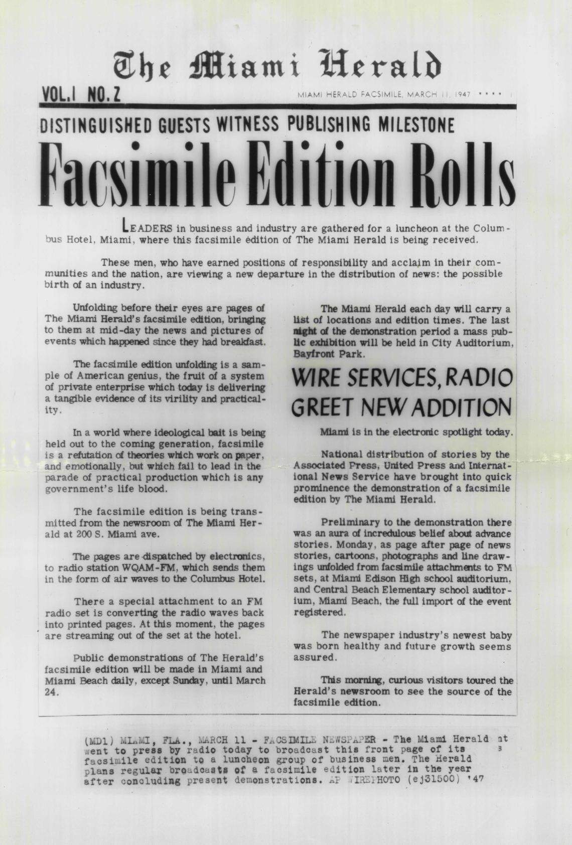 A facsimile edition for radio broadcasts.