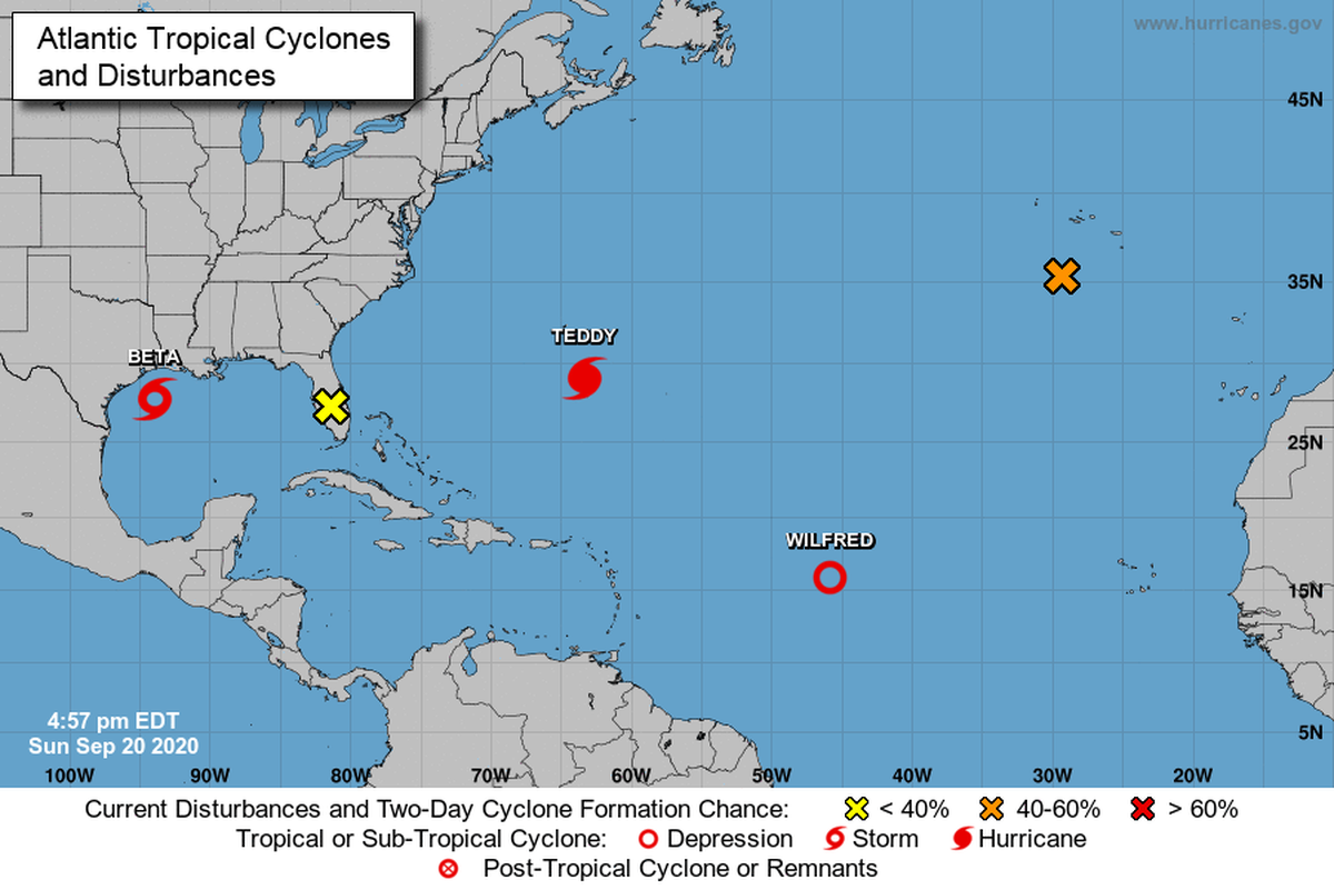 Five systems in the Atlantic on Sept. 20, 2020.