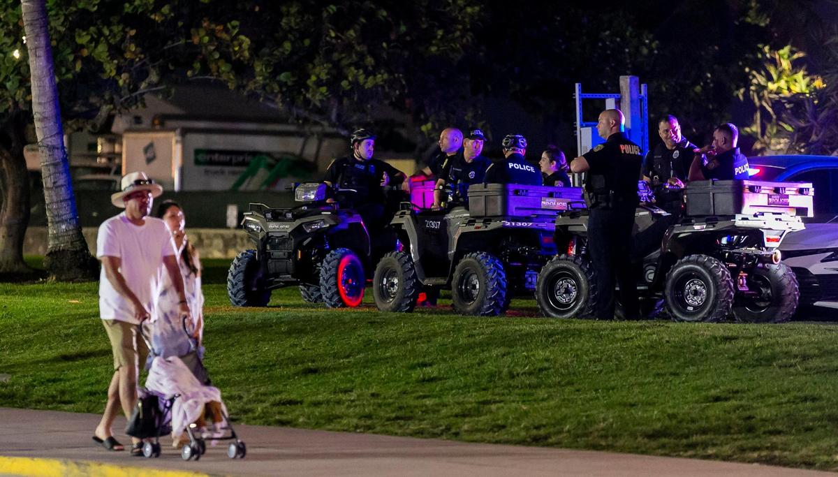 Police are seen on Ocean Drive in Miami Beach on Friday, Feb. 25, 2022.