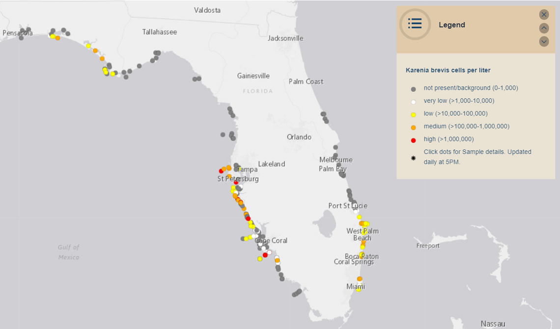 The Florida Fish and Wildlife Conservation Commission launched a new interactive map Thursday that updates the status of red tide water sampling daily. Source: Florida Fish and Wildlife Conservation Commission