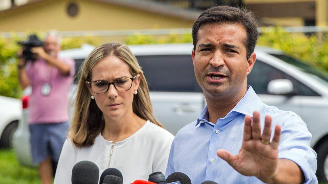 Republican Congressman Carlos Curbelo speaks to the media after touring  Catholic Charities' Boystown in Cutler Bay.  Run by the Archdiocese of Miami, the complex is tasked with housing children who came into the country by themselves or were removed from their parents as part of the Trump administration's "zero tolerance" policy, which had included taking children from their parents as they go through immigration processing.