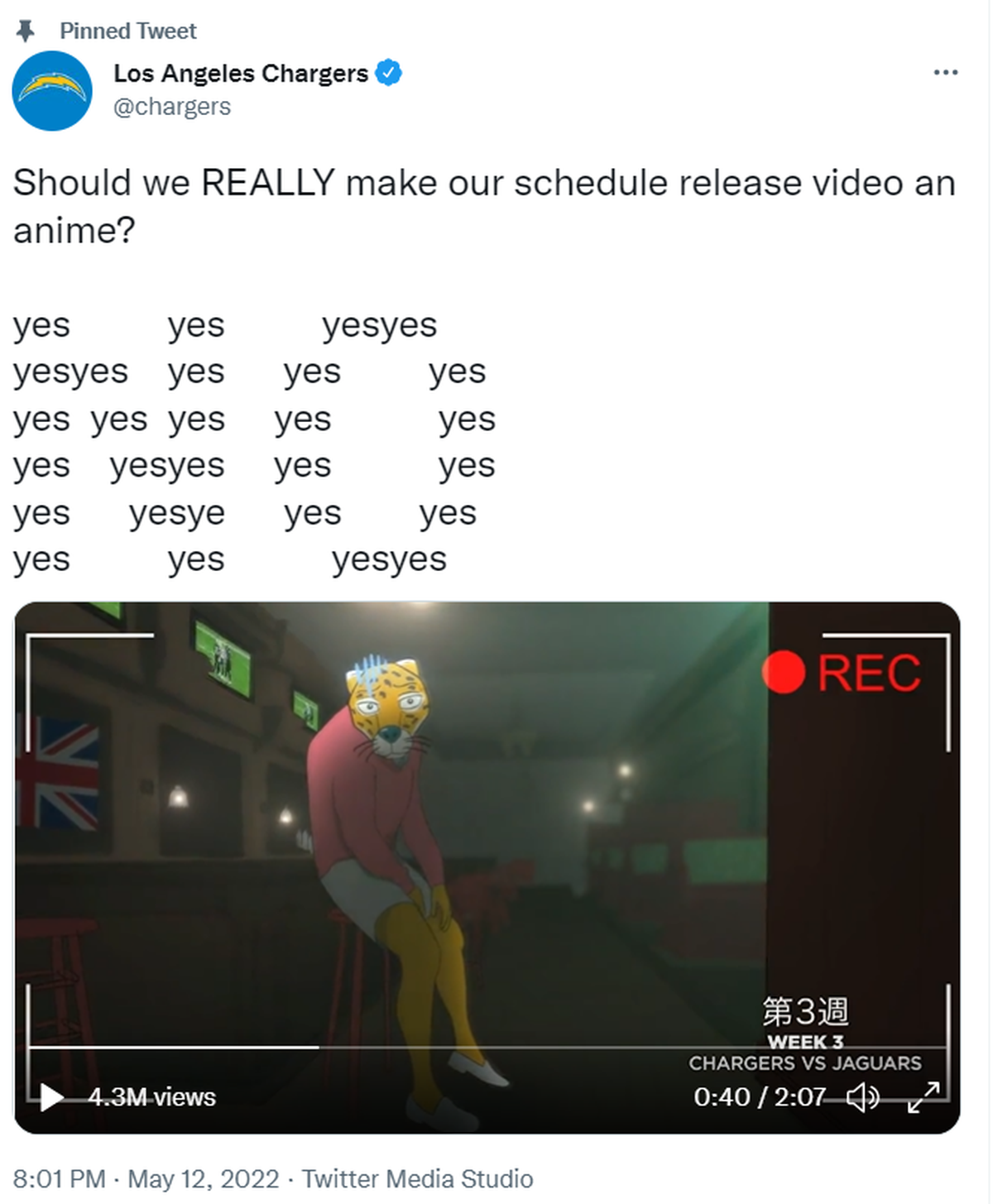 The Los Angeles Chargers content team took their 2022 NFL schedule release video to another level by trolling several teams, including former Jaguars head coach Urban Meyer via an anime video on social media.