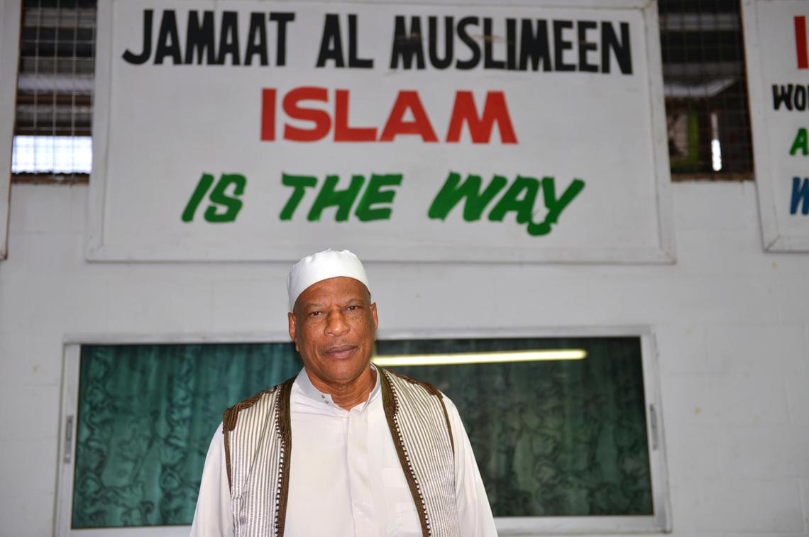 In this photo taken May 3, 2013, Yasin Abu Bakr, the head of the Jamaat al Muslimeen group that attempted a coup in Trinidad & Tobago in 1990, is seen at the group’s compound in Port-of-Spain, Trinidad.