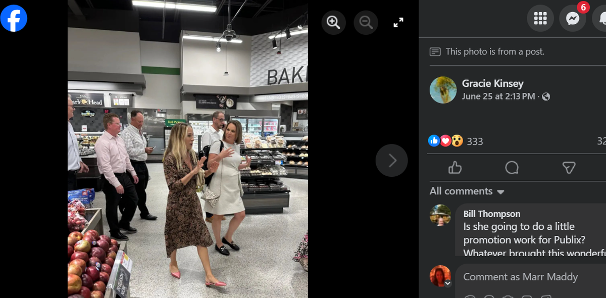 Sarah Jessica Parker at Oakbridge Publix in Lakeland, Florida, on June 25, 2025. Gracie Kinsey/Facebook screengrab from We Live in Lakeland & I Have Questions FB group