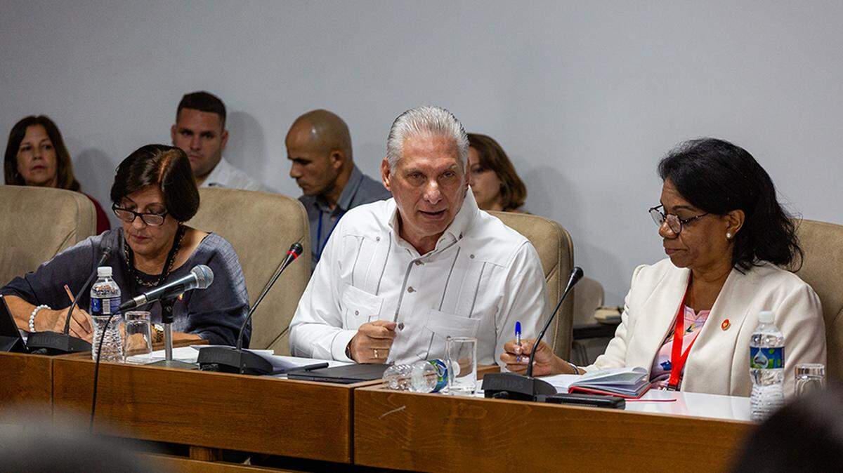 Cuba’s leader Miguel Díaz-Canel, during a meeting of members of the National Assembly on Tuesday, July 15.
