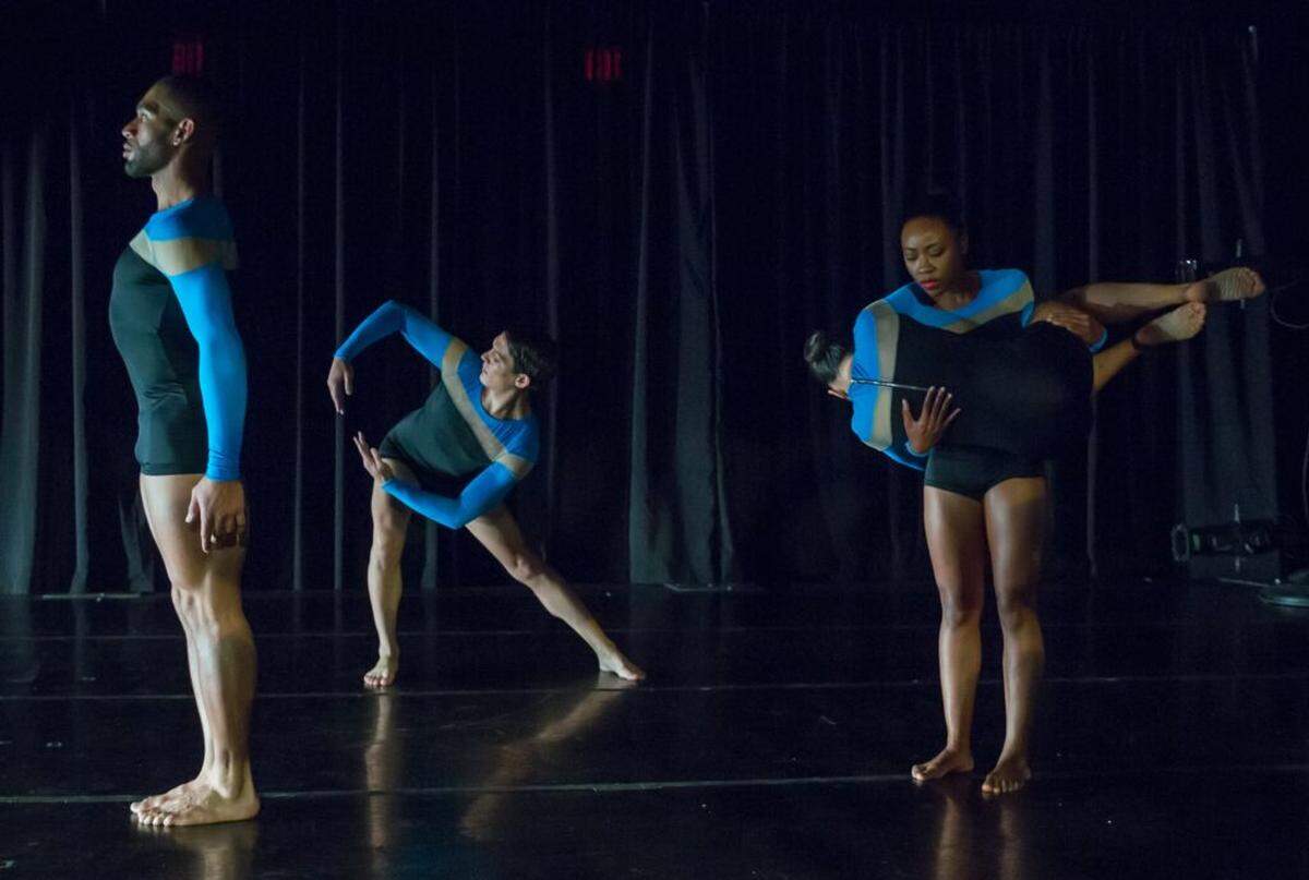 From left, Dance NOW! Miami’s Anthony Velazquez, Luke Stockton, Allyn-Ginns Ayers and Benicka Grant perform, “Drawing Circles,” choreographed by Diego Salterini.
