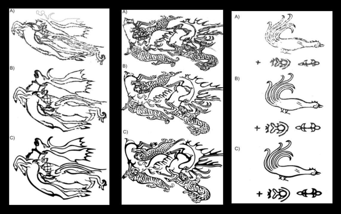 The woman had more intricate tattoos on her forearms (left and center) and simple tattoos on her hands (right).