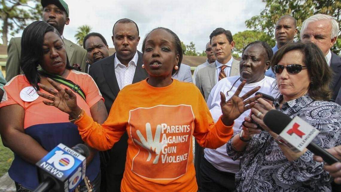 Tangela Sears, whose son was killed in 2015, runs Miami’s chapter of Mothers of Murdered Children. Sears, shown at a 2019 event, said Miami police now are more visible in neighborhoods and have been showing up frequently at neighborhood meetings..