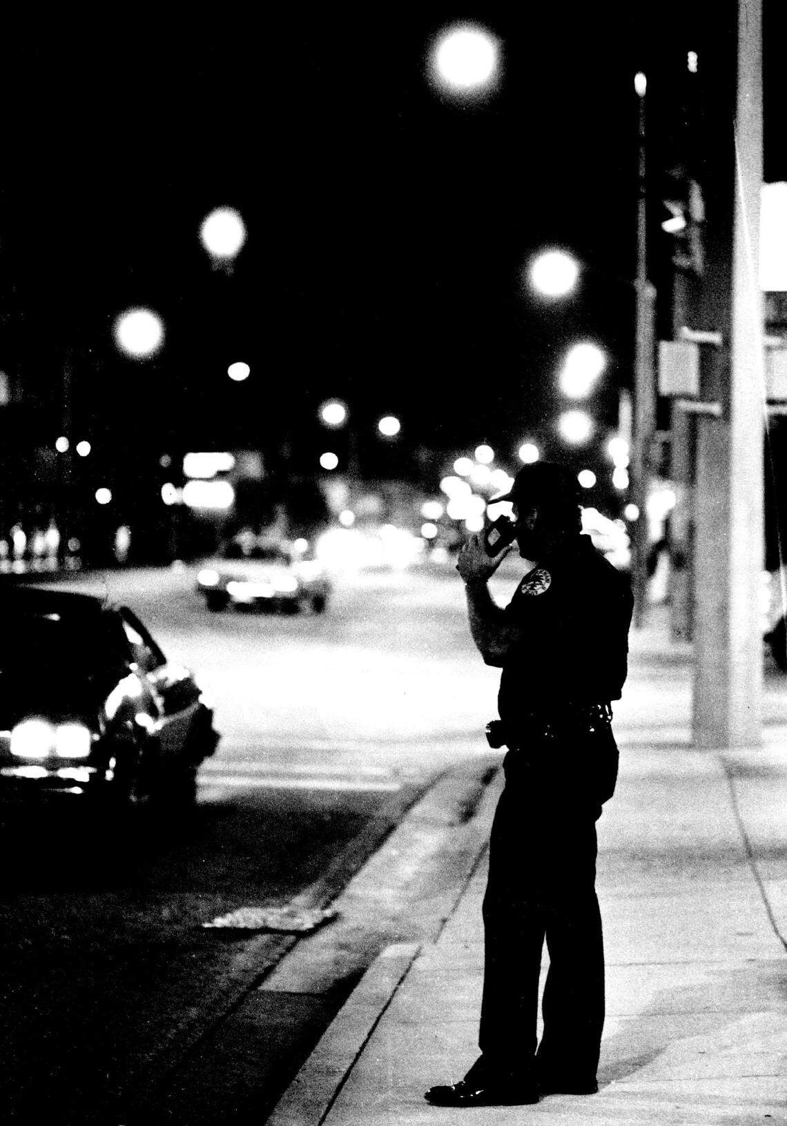 In 1970, a Miami police officer on patrol at Biscayne and 79th.