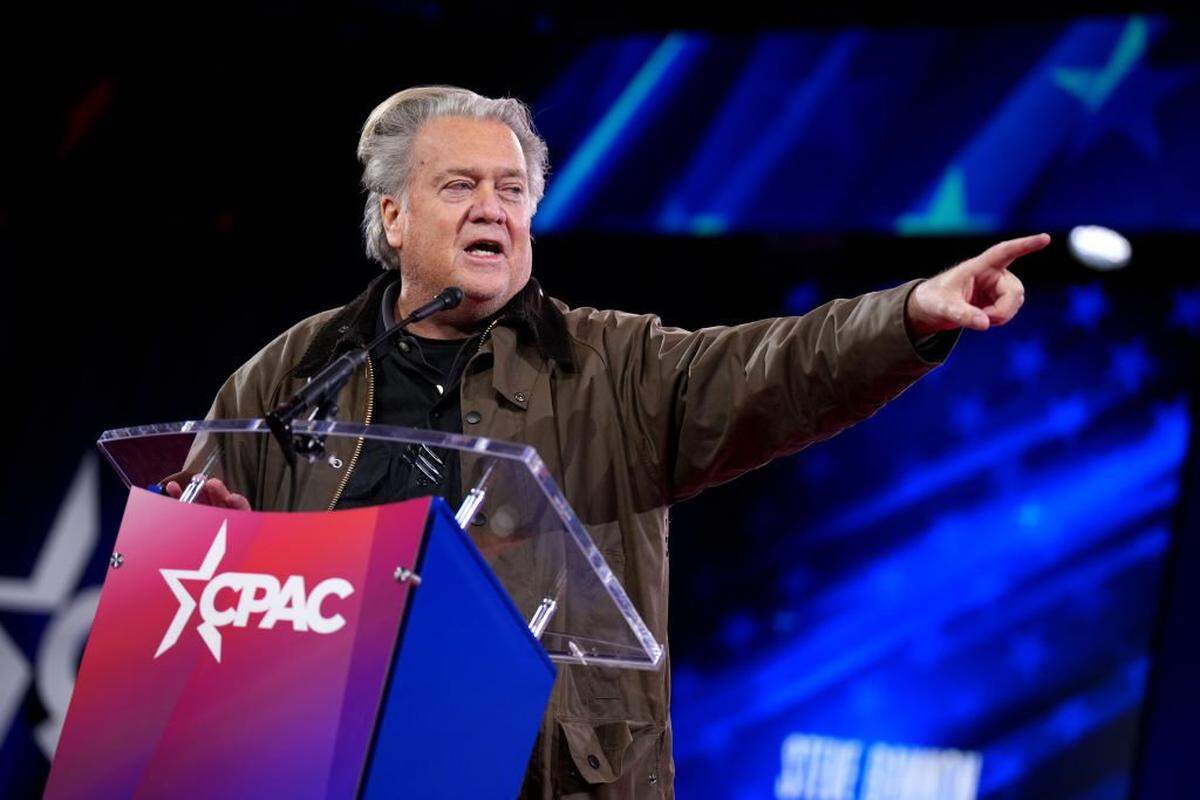 OXON HILL, MARYLAND - FEBRUARY 20: Steve Bannon, media personality and political strategist, speaks during the Conservative Political Action Conference (CPAC) at the Gaylord National Resort Hotel And Convention Center on February 20, 2025 in Oxon Hill, Maryland. The annual four-day gathering brings together conservative U.S. lawmakers, international leaders, media personalities and businessmen to discuss and champion conservative ideas. (Photo by Andrew Harnik/Getty Images)