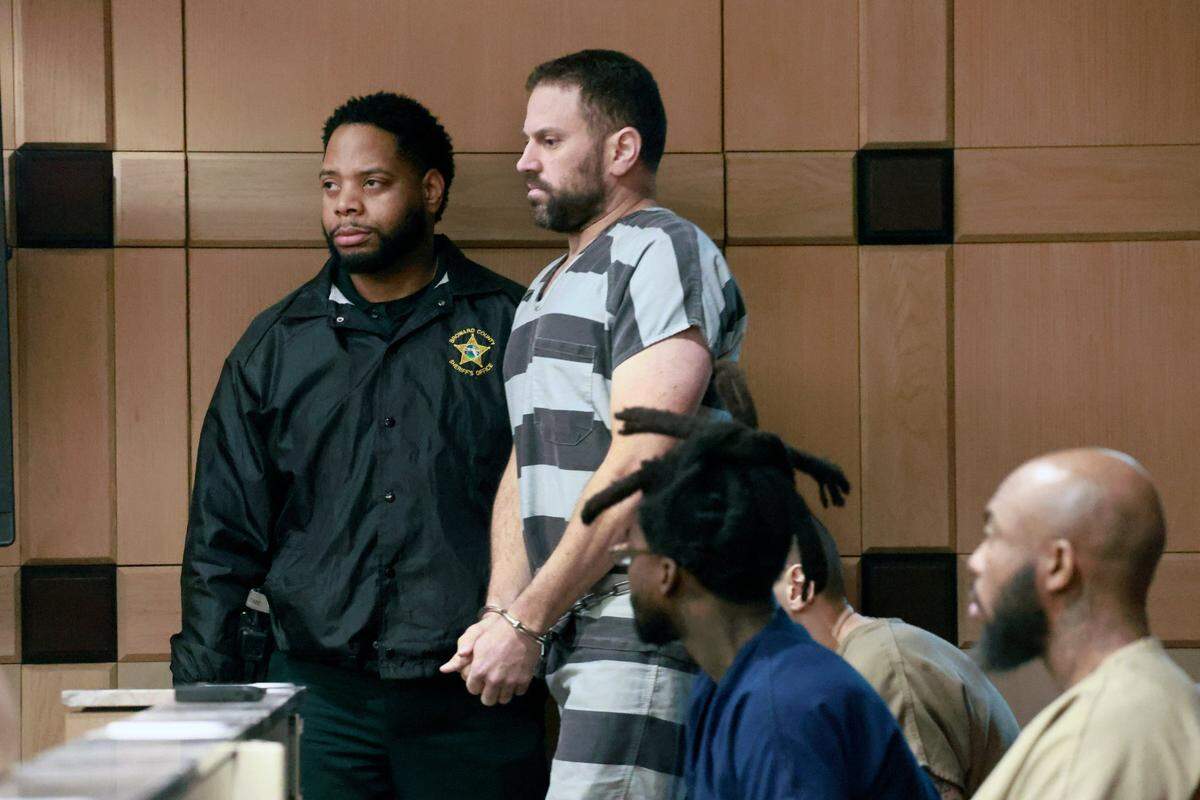 Nathan Gingles appears before Broward County Judge Marina Garcia-Wood on Friday, March 7, 2025. He is accused of killing his wife, father-in-law, and a neighbor in Tamarac on Feb. 16, 2025. 